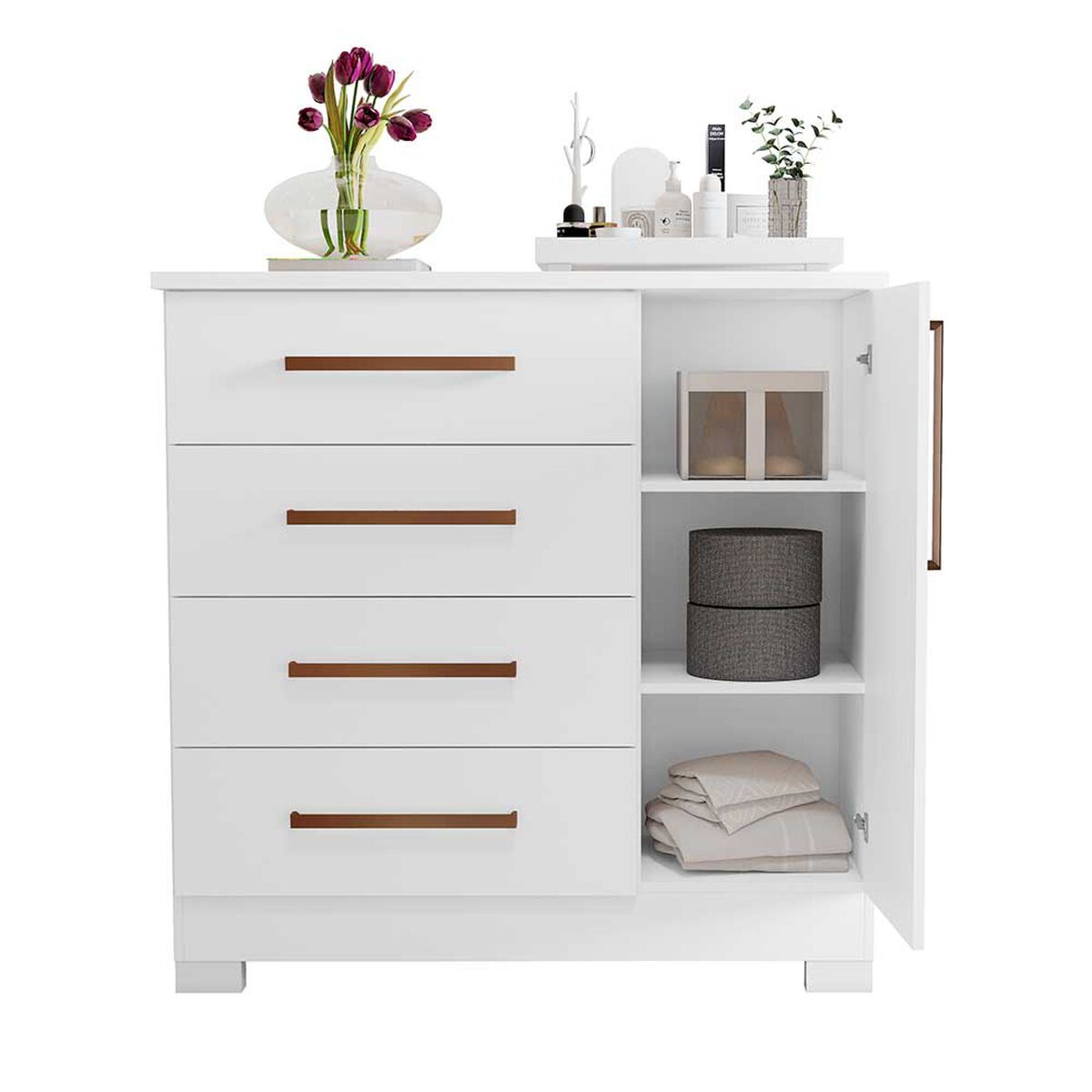 Cómoda Home Mobili Kira 4 Cajones 1 Puerta Blanco Rosa