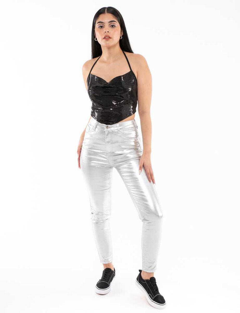 Pantalón Metalizado Skinny Mujer Icono
