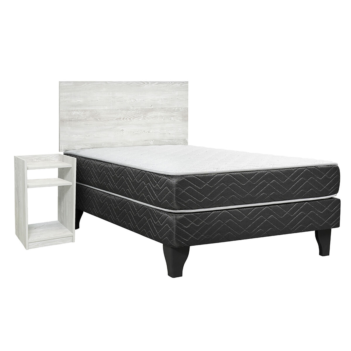 Cama Europea Celta 1,5 Plazas New Mega + Respaldo + Velador Alba White