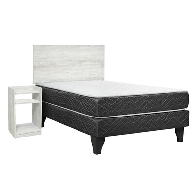 Cama Europea Celta 1,5 Plazas New Mega + Respaldo + Velador Alba White
