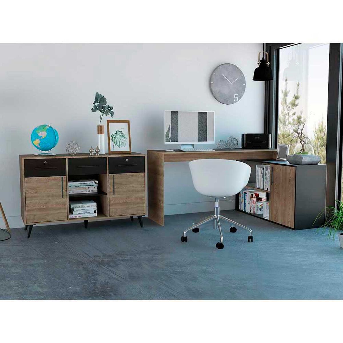 Combo Escritorio en L + Gabinete TuHome Bilbao Miel Wengue