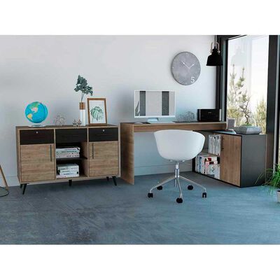 Combo Escritorio en L + Gabinete TuHome Bilbao Miel Wengue