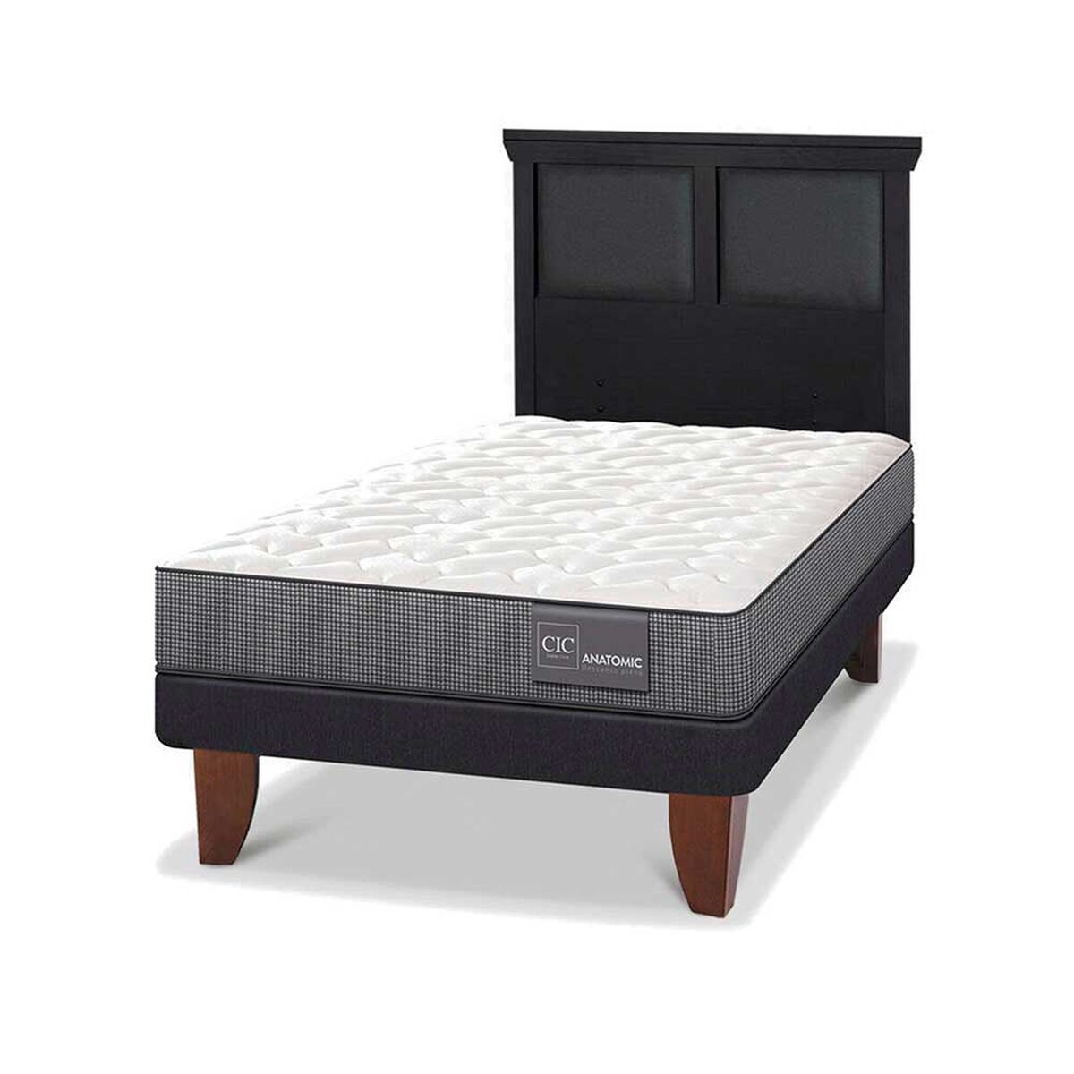 Cama Europea CIC 1,5 Plazas Anatomic + Respaldo Torino Negro