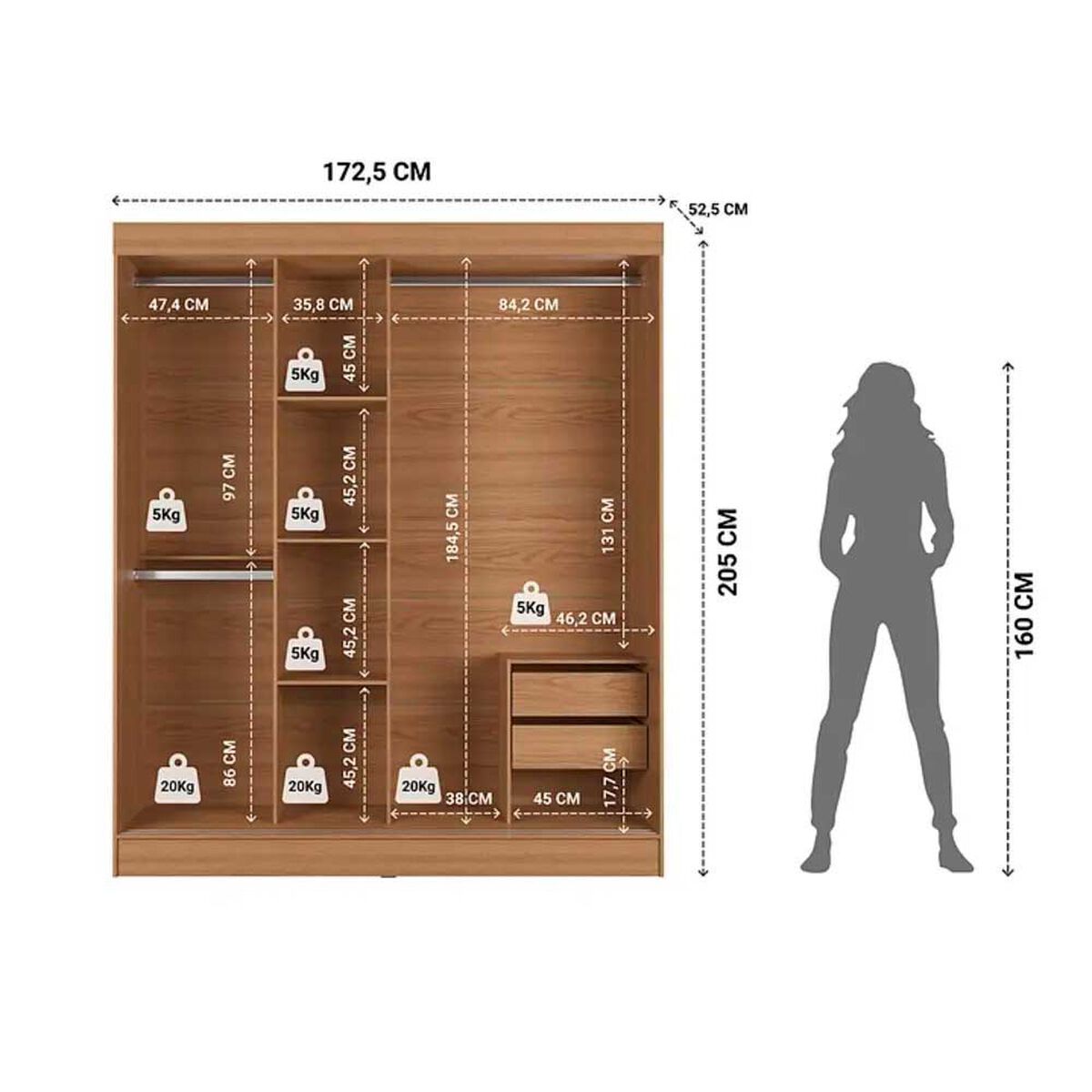 Clóset Decocasa Mallorca 3 Puertas Carvalho-Gris