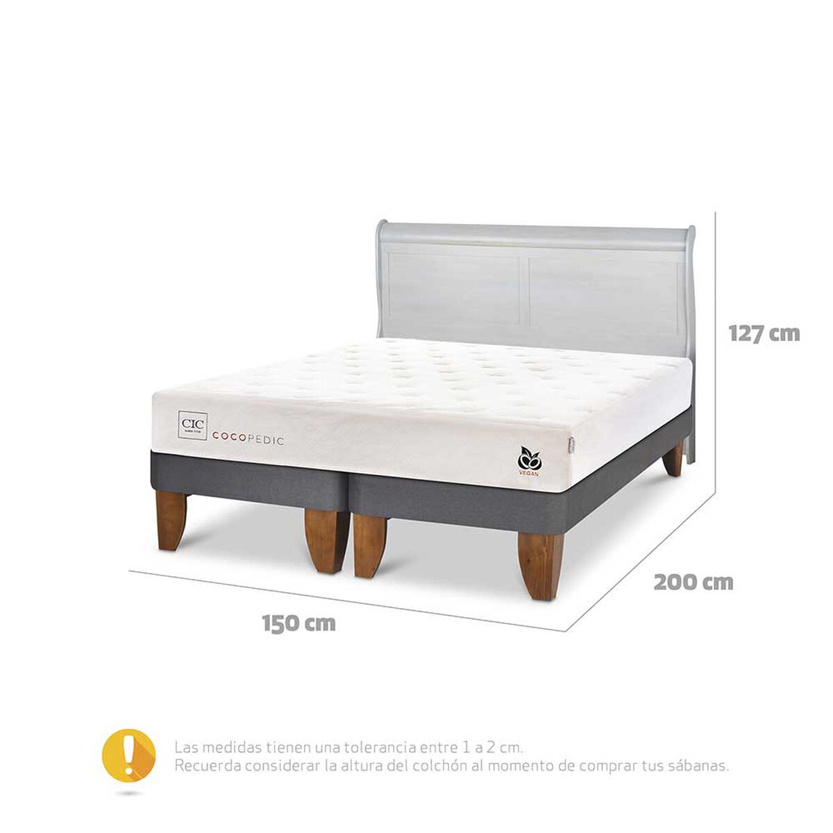 Cama Europea CIC Base Dividida 2 Plazas Cocopedic + Respaldo Miro Alpino