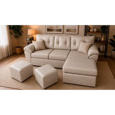 Seccional Reversible + 2 Puff Dise&ntilde;o A&M Home Xina 6 Cuerpos Beige
