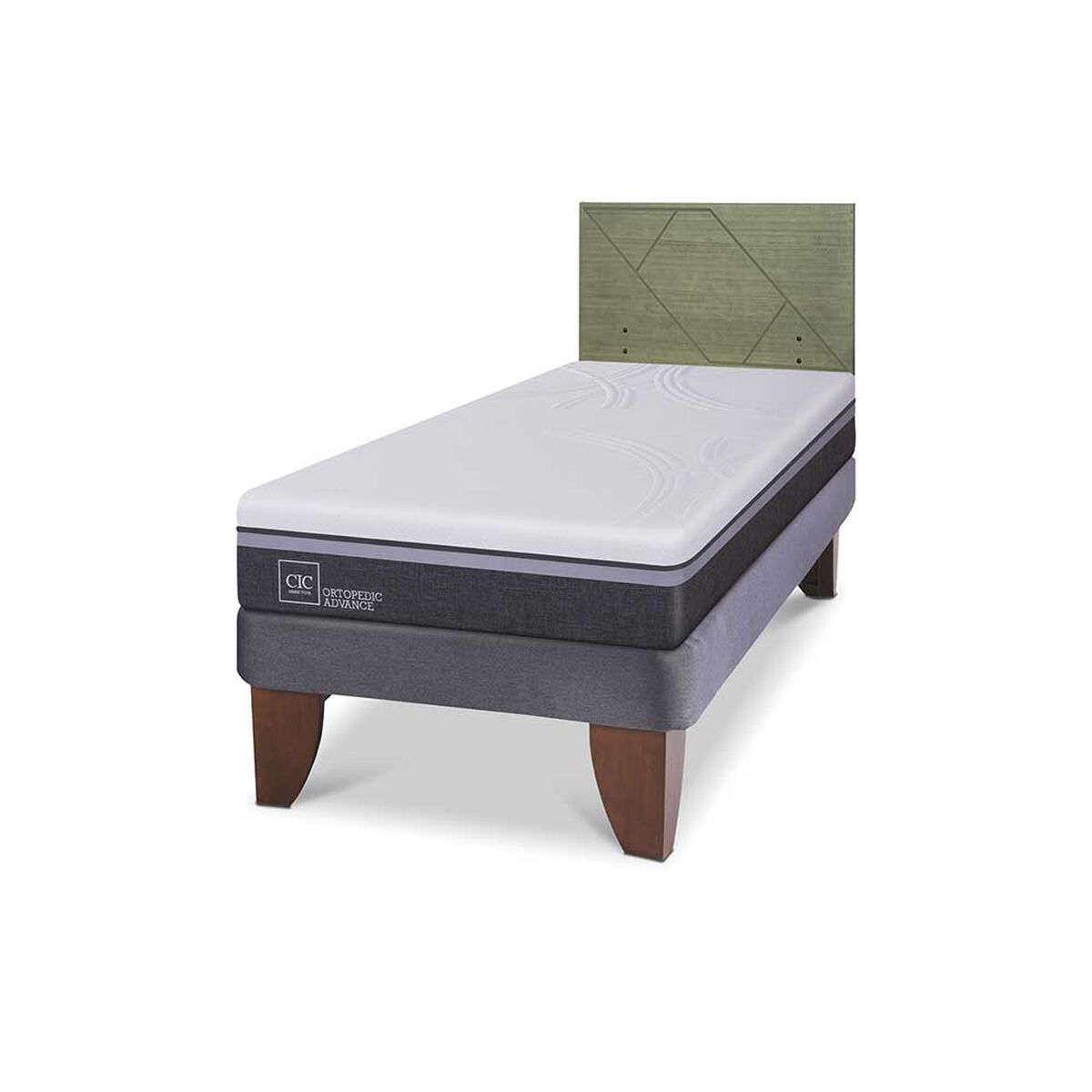 Cama Europea CIC 1,5 Plazas Ortopedic Advance + Respaldo Villarrica Olivo