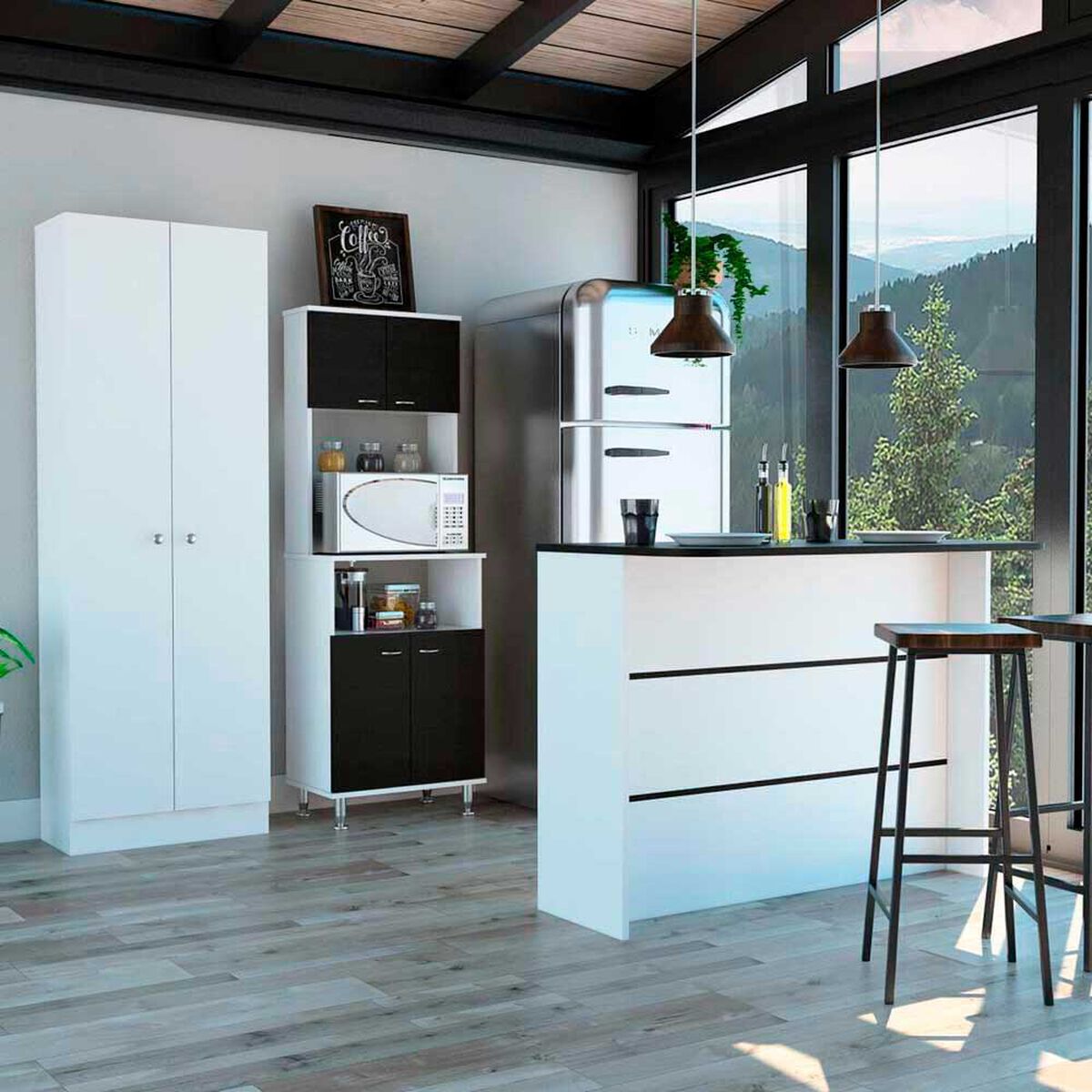 Combo Mueble Microondas + Barra de Cocina + Optimizador TuHome Kitchen Wenge Blanco