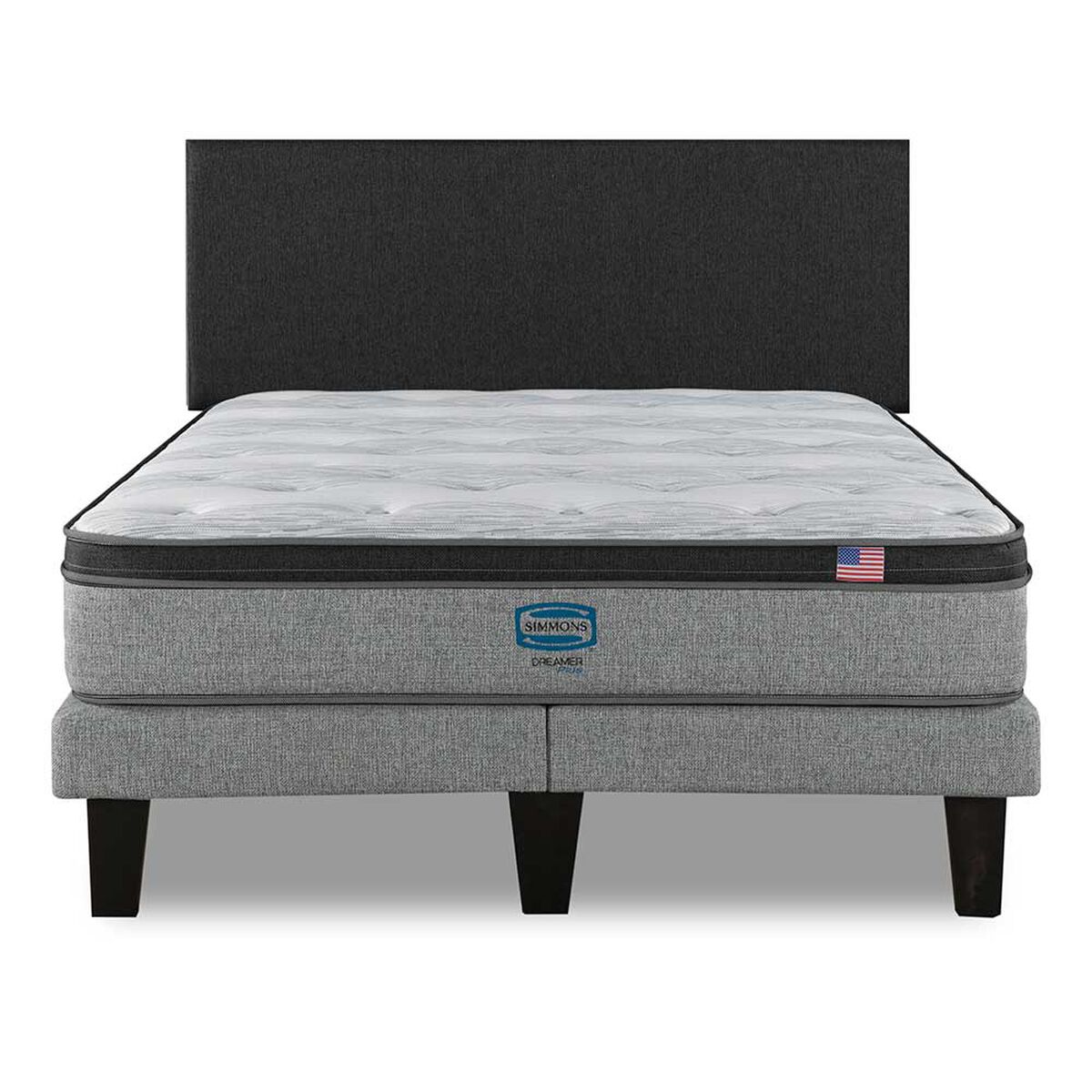 Cama Europea Simmons 2 Plazas Dreamer Plazasus Box + Respaldo Praga Marengo