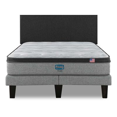 Cama Europea Simmons 2 Plazas Dreamer Plazasus Box + Respaldo Praga Marengo