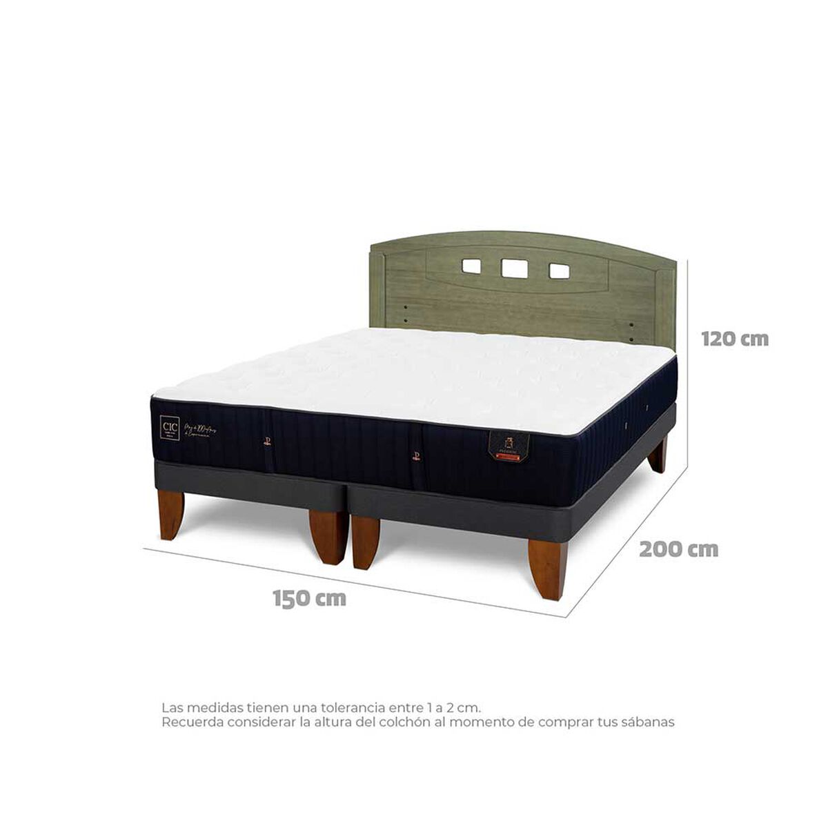 Cama Europea CIC Base Dividida 2 Plazas Premium + Respaldo Gales Olivo