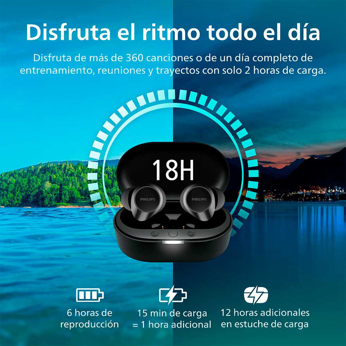 Aud&iacute;fonos Bluetooth In Ear Philips TAT1209BK Negros