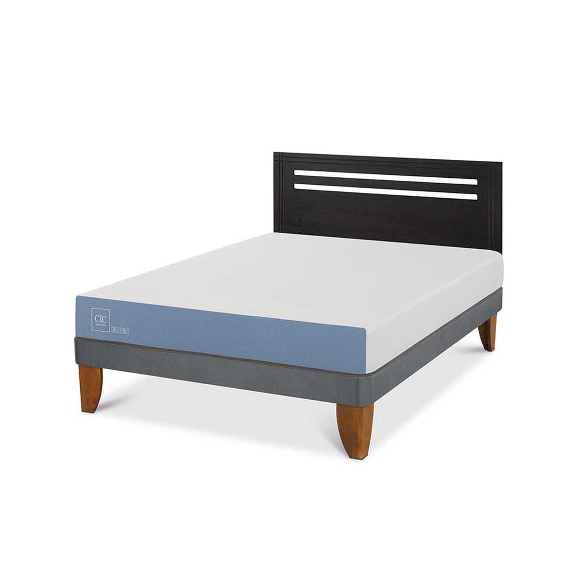 Cama Europea CIC 2 Plazas Excellence + Respaldo Munich Negro