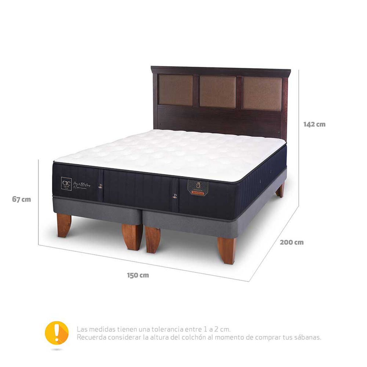 Cama Europea CIC Base Dividida 2 Plazas Premium + Respaldo New Torino Chocolate