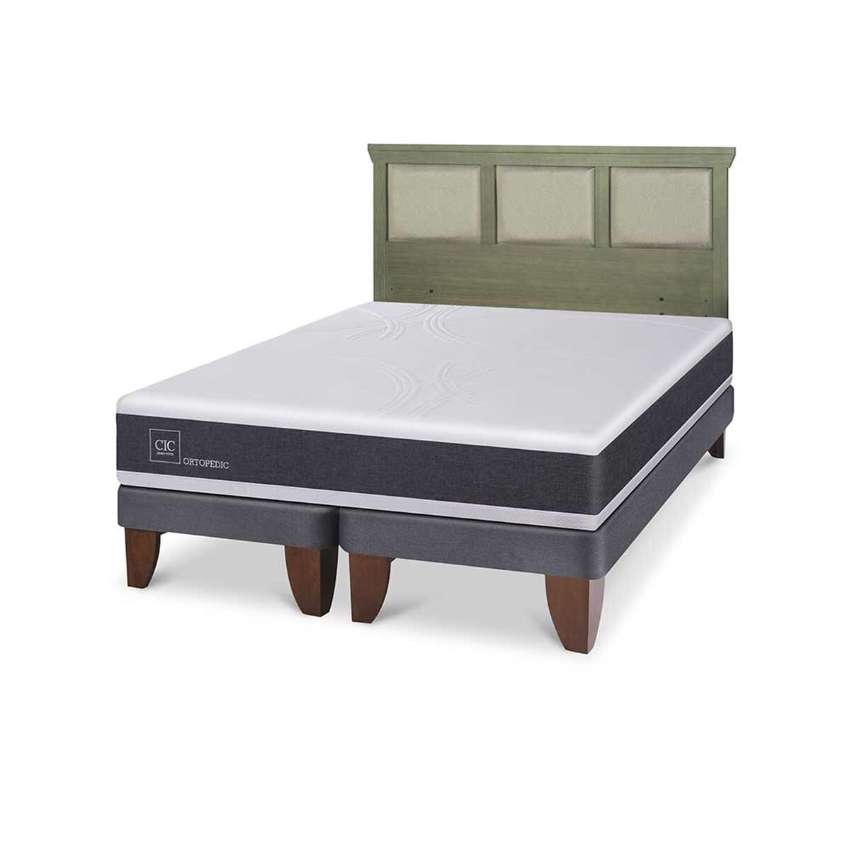 Cama Europea CIC Base Dividida 2 Plazas Ortopedic + Respaldo Torino Olivo
