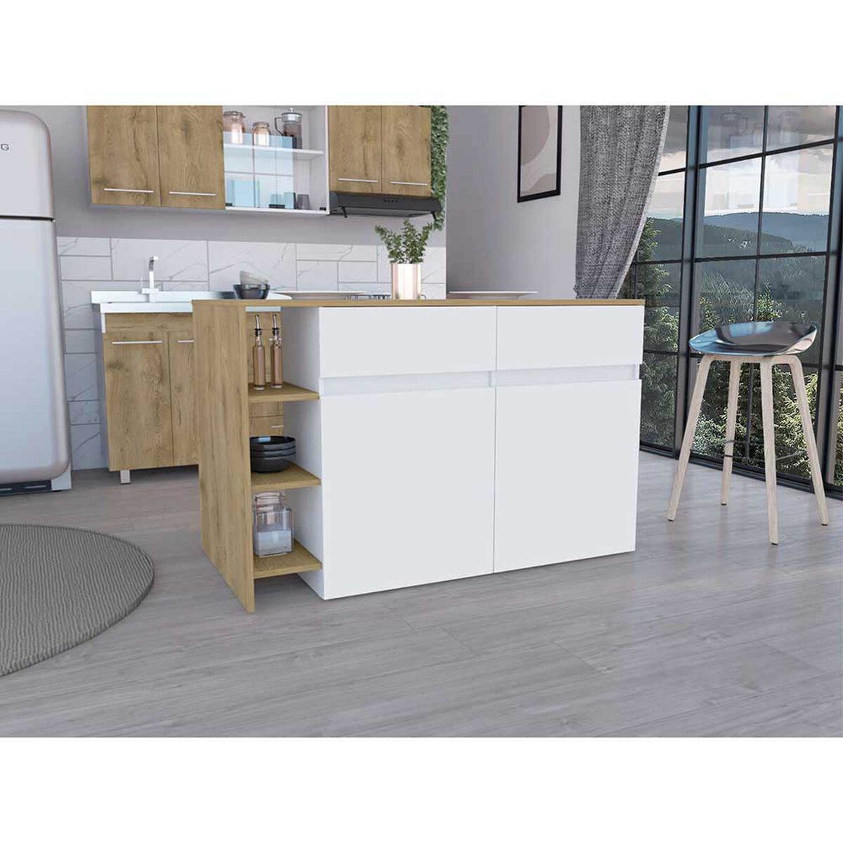 Isla de Cocina Tuhome Bari 2 Puertas 2 Cajones Blanco Macadamia