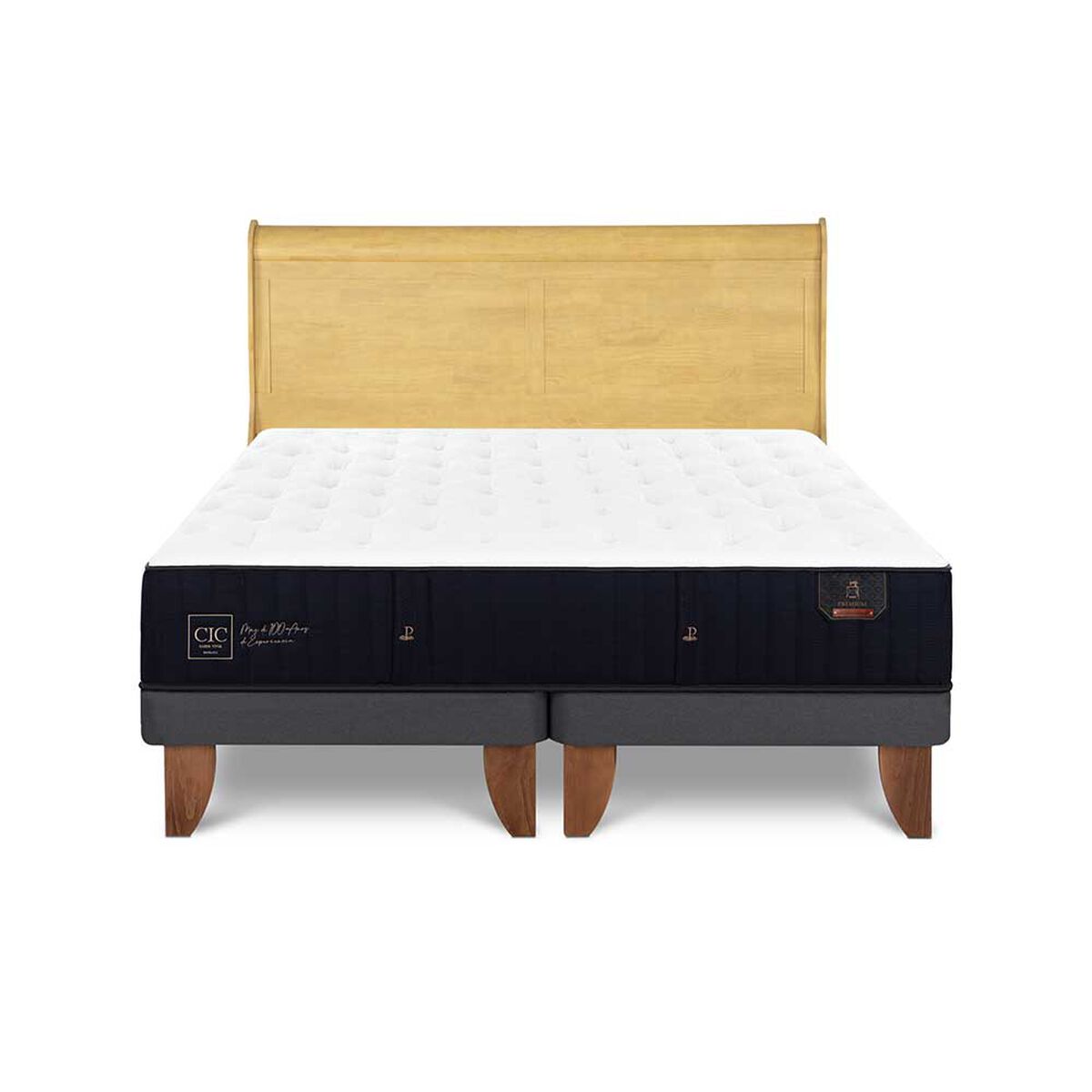 Cama Europea CIC Base Dividida 2 Plazas Premium + Respaldo Miro Mostaza
