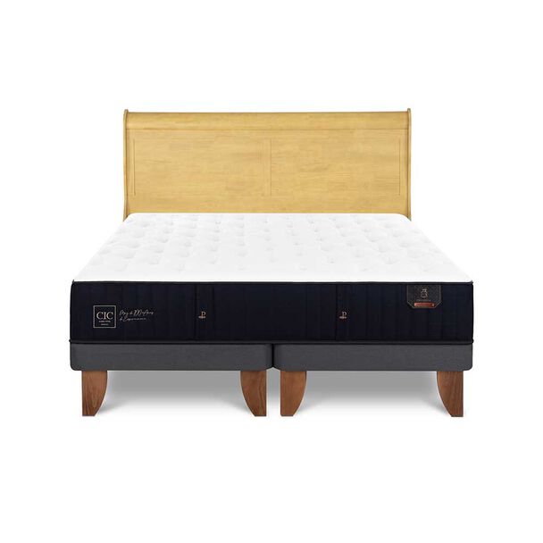 Cama Europea CIC Base Dividida 2 Plazas Premium + Respaldo Miro Mostaza
