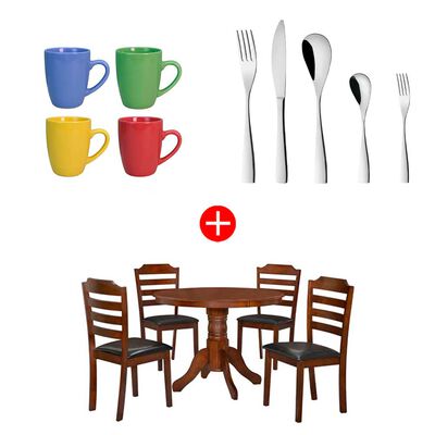 Combo Juego de Comedor Dreams Enzo 4 Sillas Café + Juego de Cubiertos Zibel K-3650 30 Piezas + Set 4 Mugs Casanova MG-0518 Colores