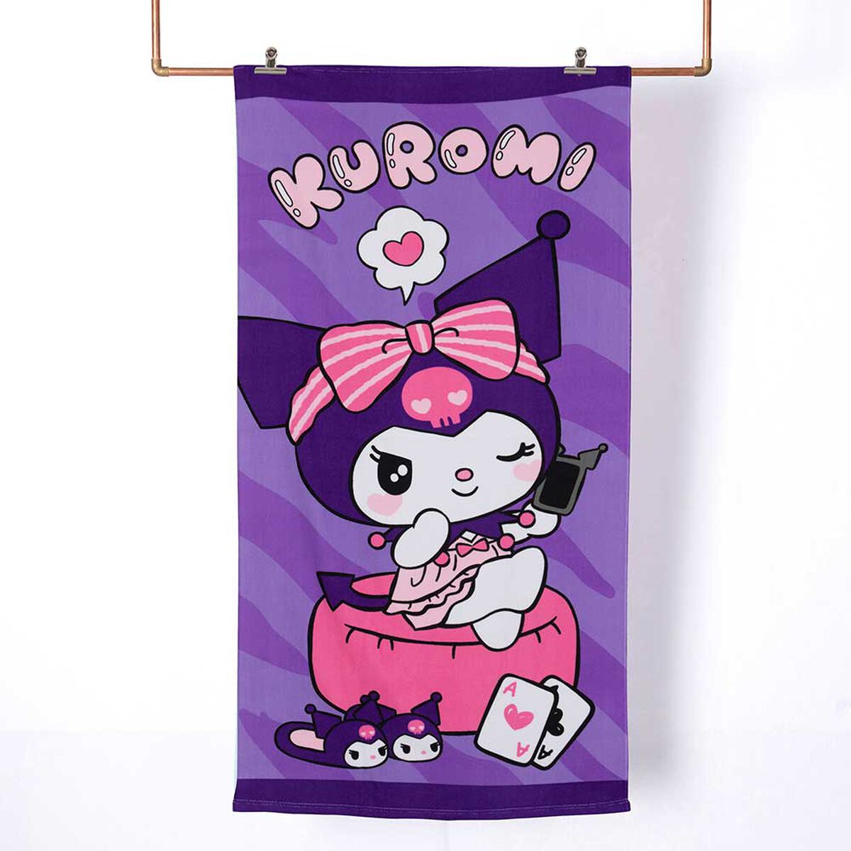 Toalla de Playa Infantil + Lente de Agua Sanrio Kuromi Morado 70 x 140 cm