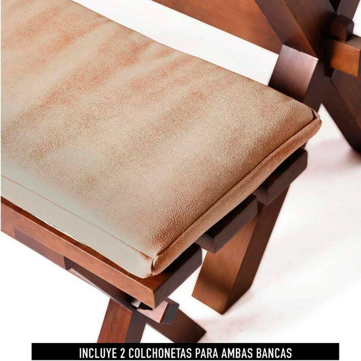 Juego de Comedor Latam Home Sevilla Cadiz 2 Sillas + 2 Bancas Cuero Kentucky Beige