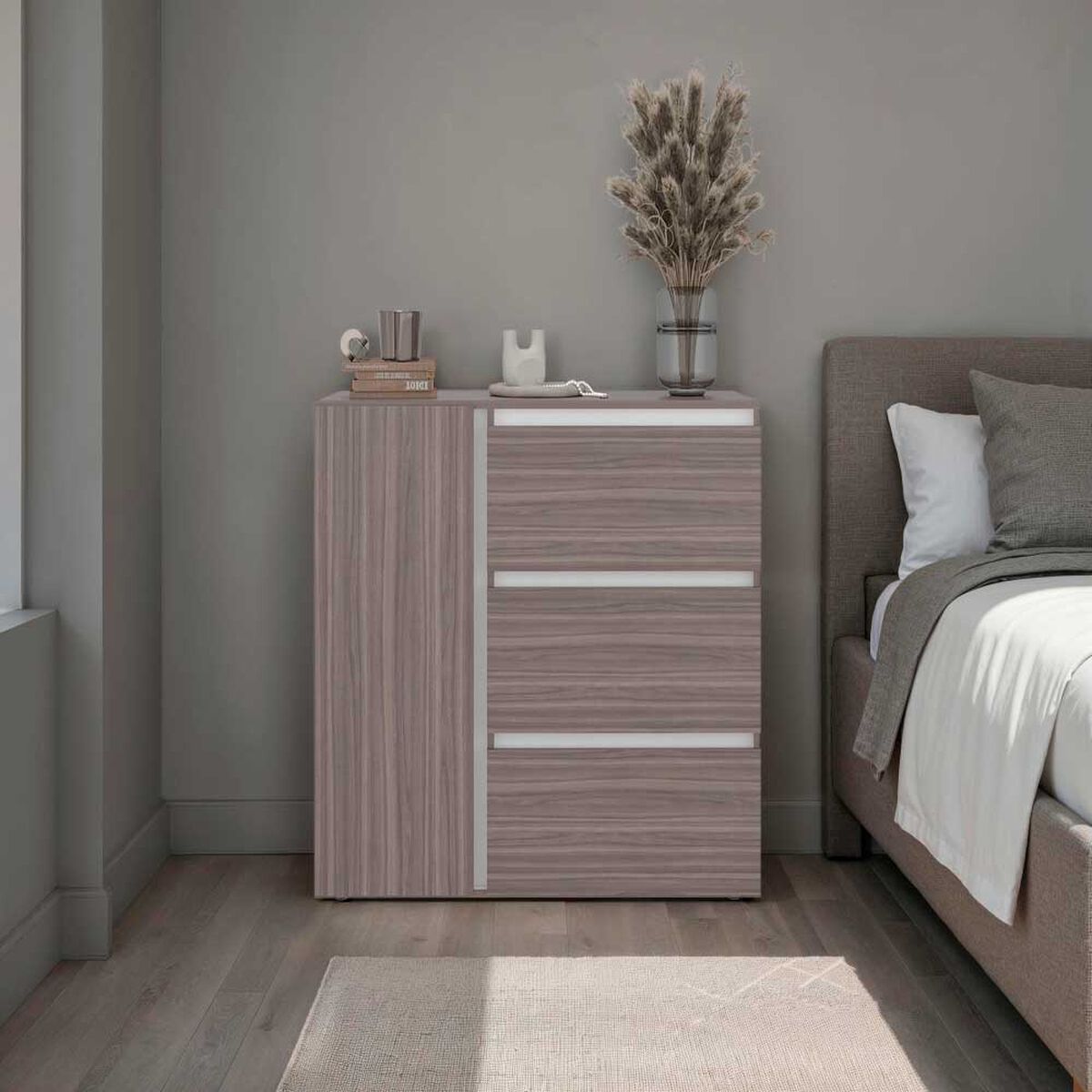 C&oacute;moda Tuhome Niza 3 Cajones Avellana Blanco