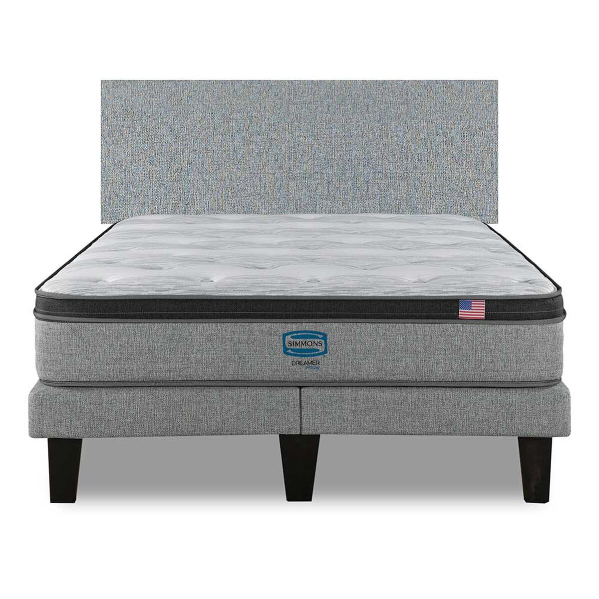 Cama Europea Simmons 2 Plazas Dreamer Plazasus Box + Respaldo Praga Plazasata