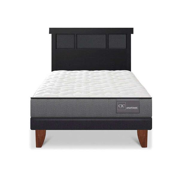 Cama Europea CIC 1,5 Plazas Anatomic + Respaldo Dublin Negro