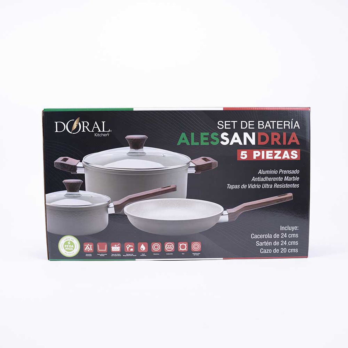 Bater&iacute;a de Cocina Aluminio Doral Alessandria 5 Piezas Verde Oliva