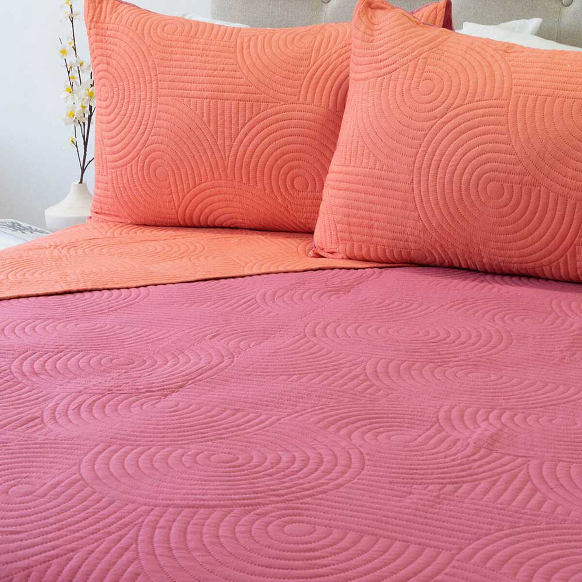 Quilt Doral 2 Plazas Salmon Rosa Origins