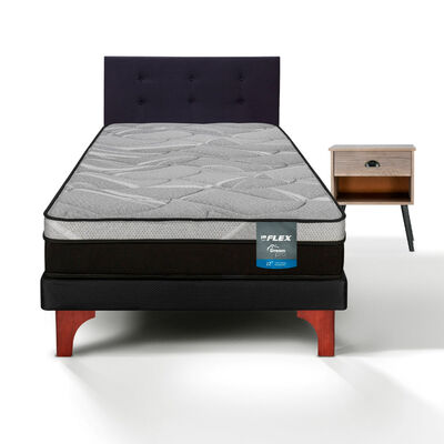 Cama Europea Flex 1,5 Plazas Dream Pro Box + Respaldo Royal Negro + Velador Rock
