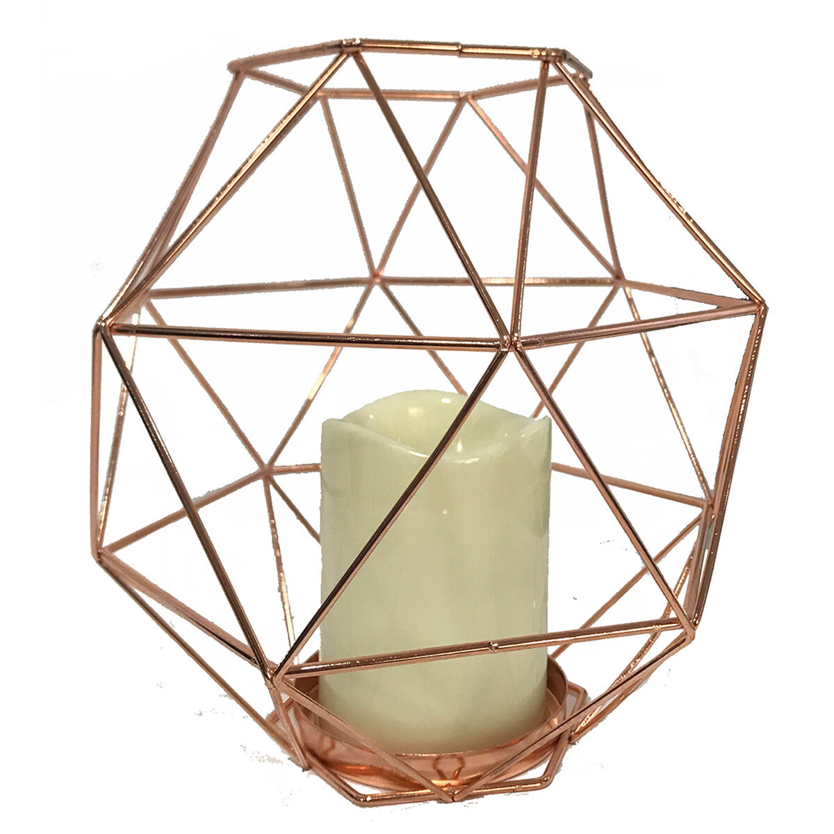 Candelabro Metal Rose Con Vela Luz Parpadeante