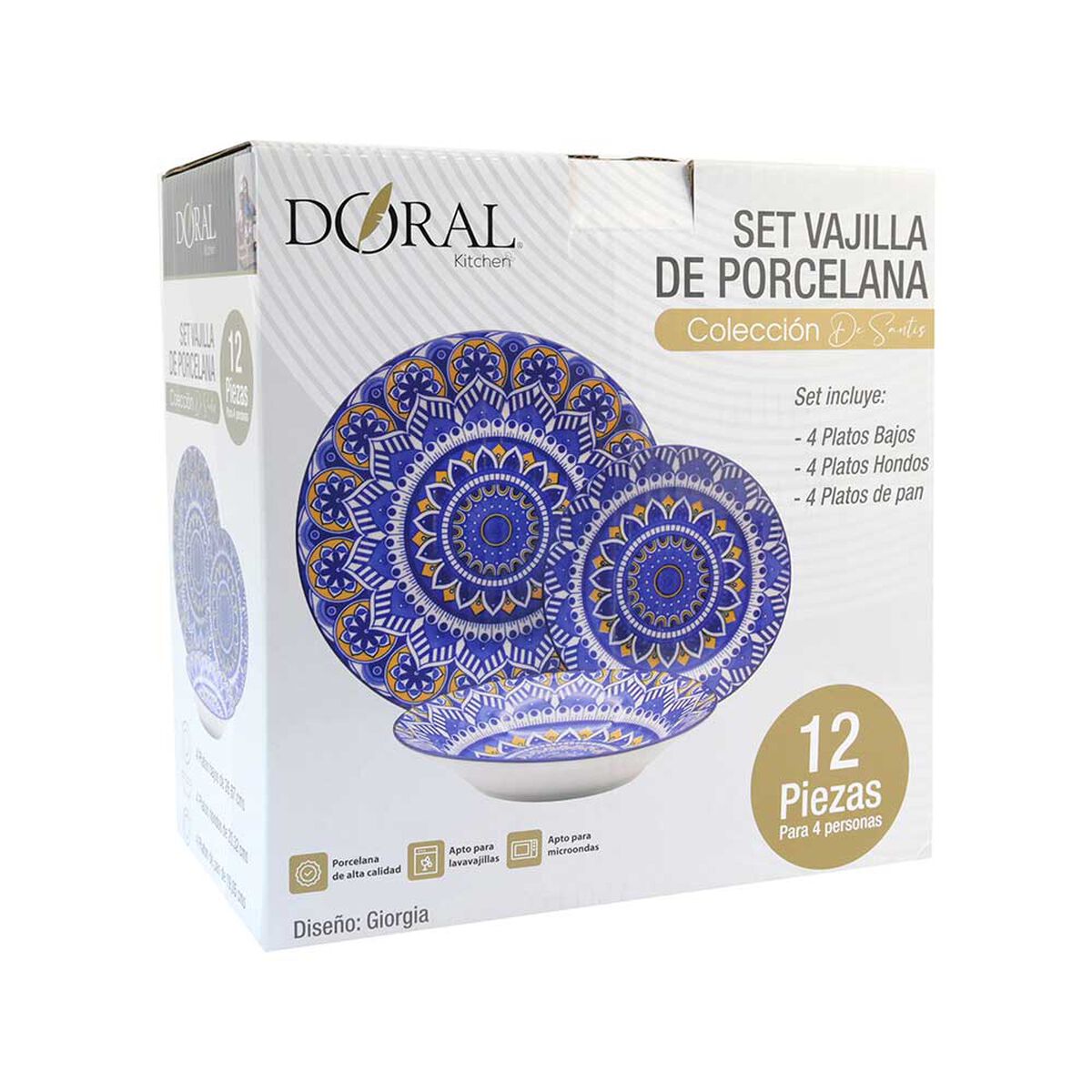 Vajilla Porcelana Doral Santis 12 Piezas Giorgia