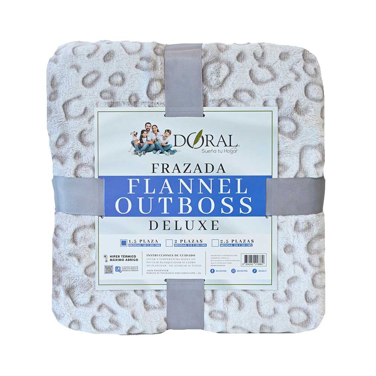 Frazada Poliéster Doral 1,5 Plazas Deluxe Gris Claro