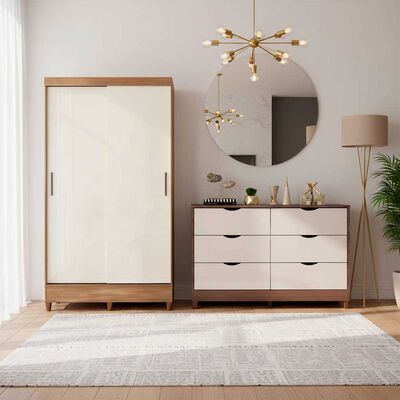 Cl&oacute;set Casanova Fit 2 Puertas Correderas Jequitiba Blanco + C&oacute;moda Casanova Pisa 6 Cajones Nogal Off White