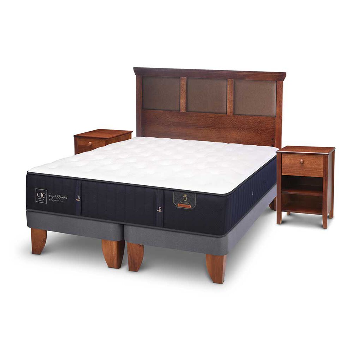 Cama Europea CIC Base Dividida King Premium + Respaldo + Veladores