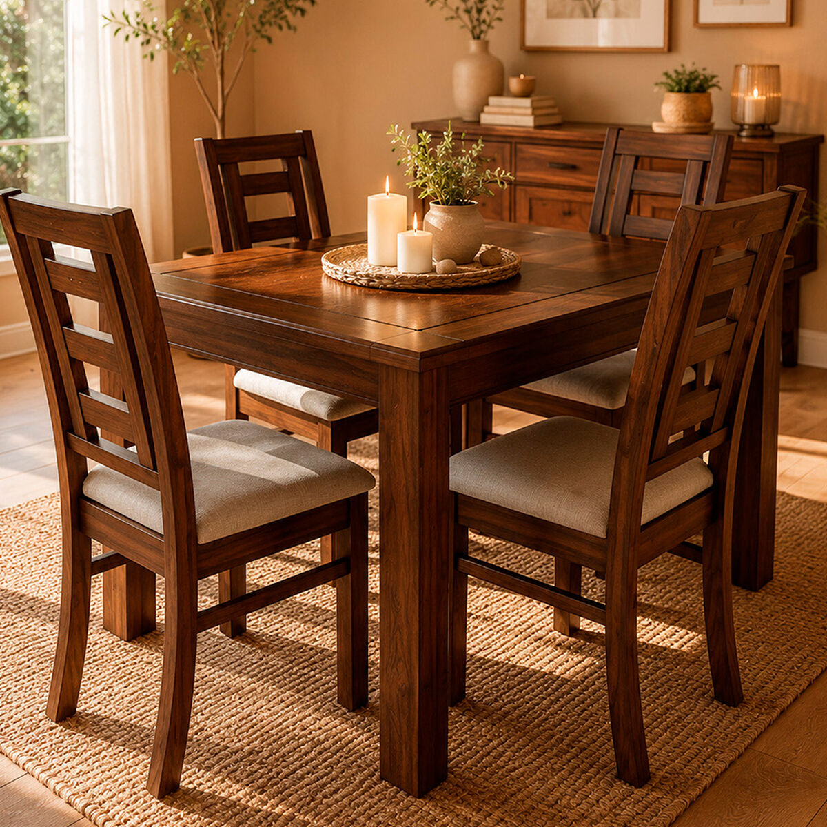 Juego de Comedor Muebles Hema Sevilla 4 Sillas Nogal
