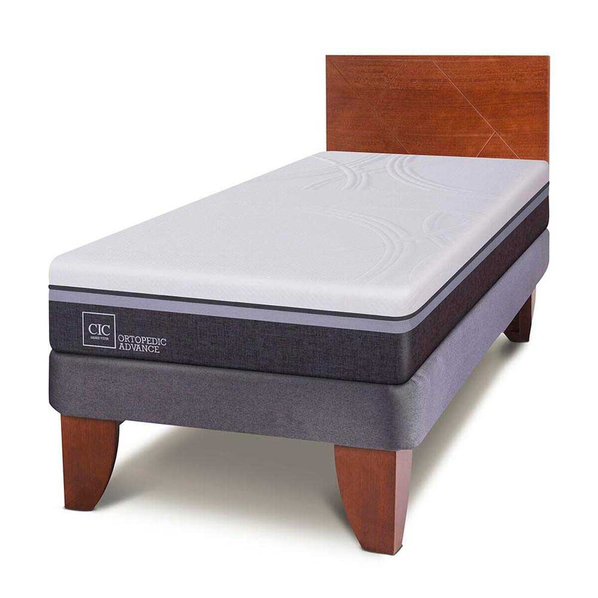 Cama Europea CIC 1,5 Plazas Ortopedic Advance + Respaldo New Villarrica