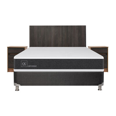 Box Spring CIC 2 Plazas Ortopedic + Respaldo + 2 Veladores