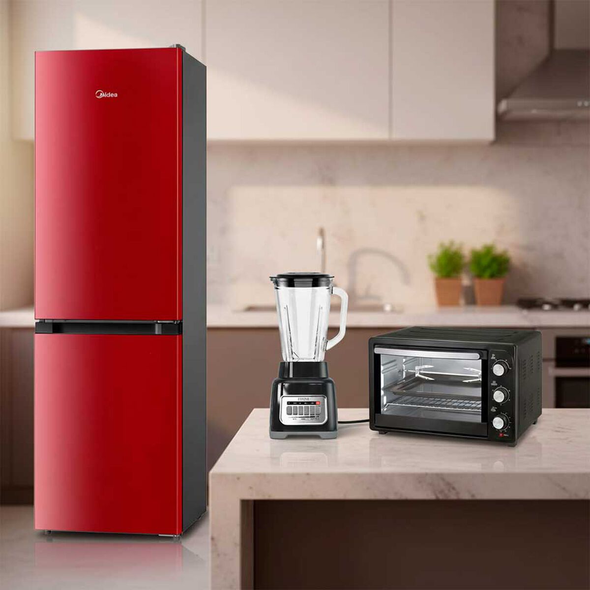 Combo Refrigerador Frio Directo Midea MDRB241FGE13M 174 L + Horno El&eacute;ctrico Kioto Kureii 47 L + Licuadora Kioto Haru 1,5 L