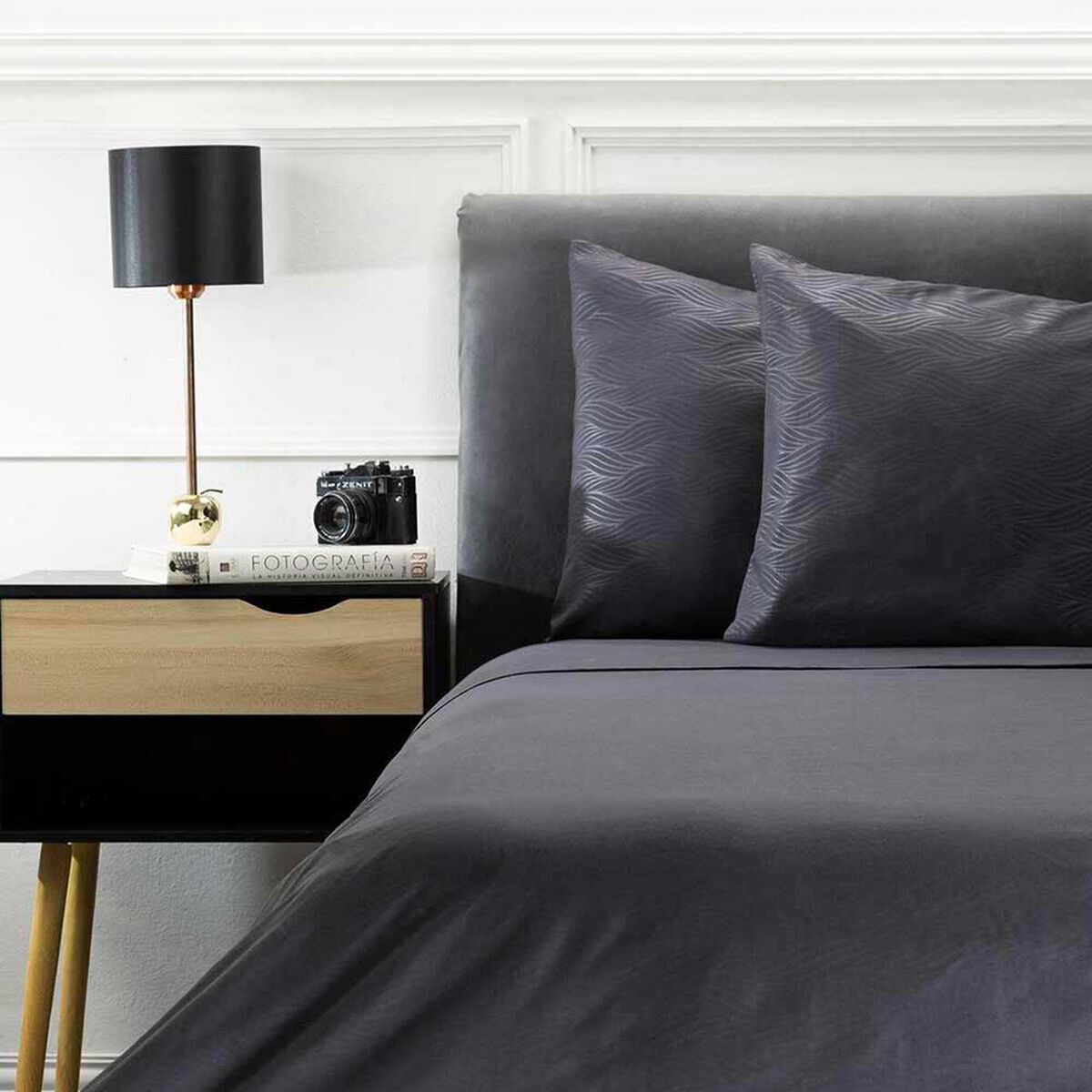 Juego de S&aacute;banas Embossed Zibel 1,5 Plazas Liso Black