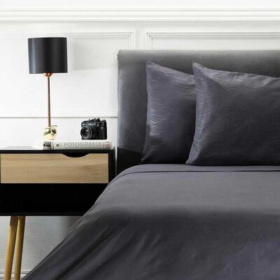 Juego de S&aacute;banas Embossed Zibel 1,5 Plazas Liso Black