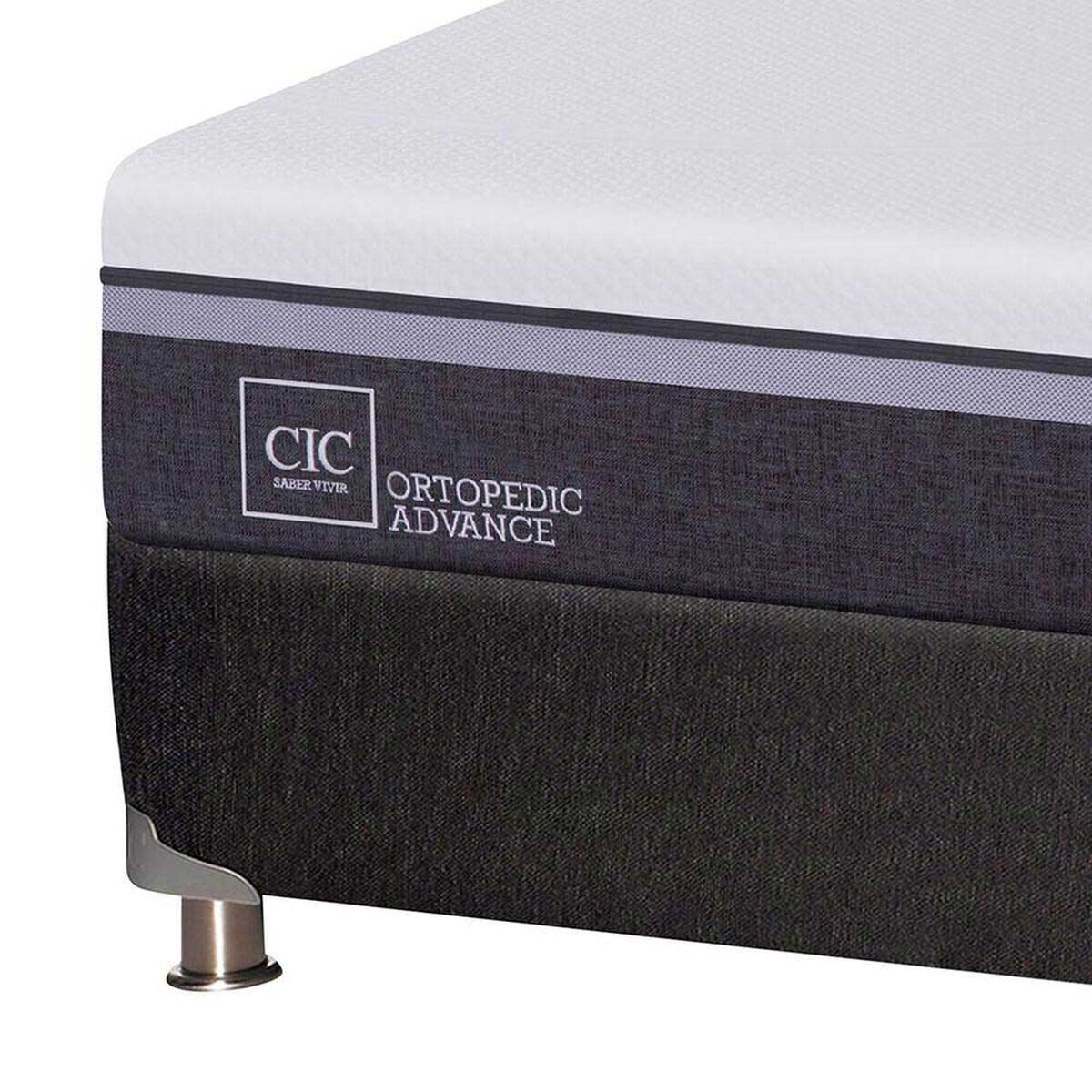 Box Spring CIC 1,5 Plazas Ortopedic Advance + Respaldo + Velador Tigris