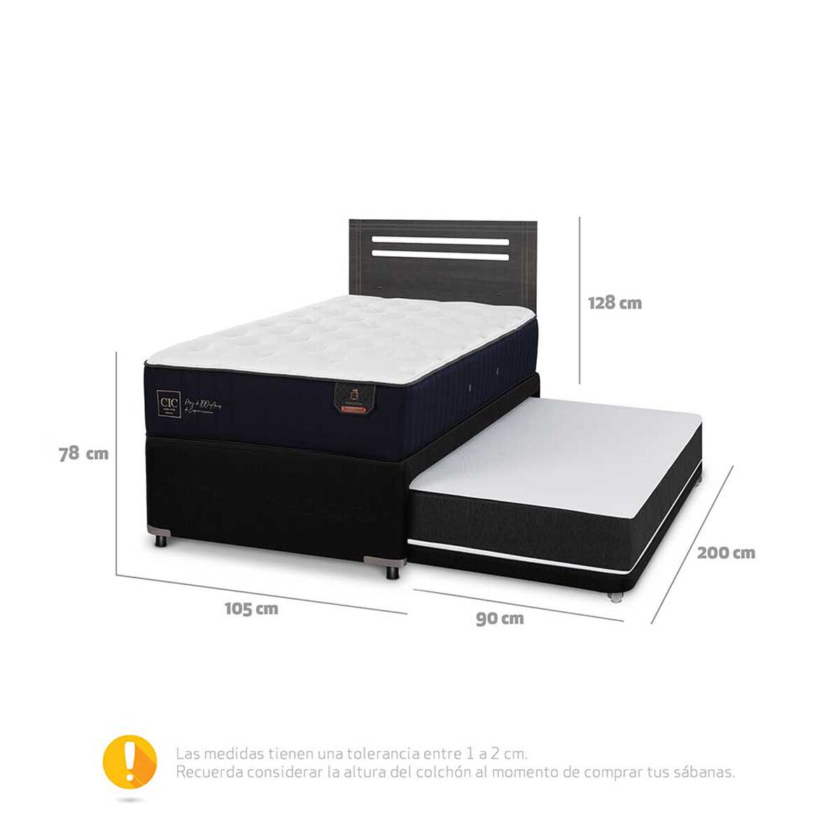 Cama Nido CIC Base Normal 1,5 Plazas Premium + Respaldo Munich