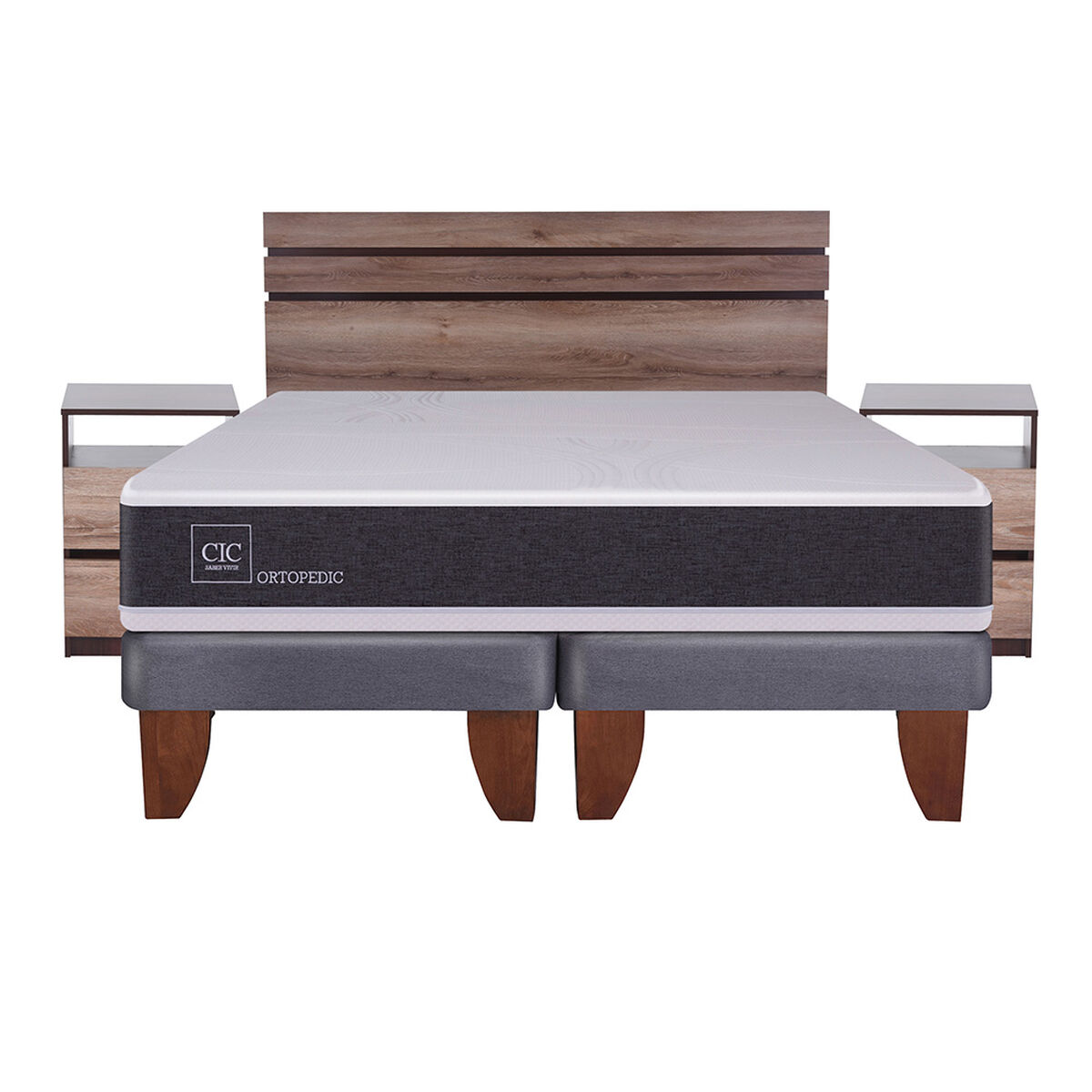 Cama Europea CIC Base Dividida 2 Plazas Ortopedic + Respaldo + 2 Veladores