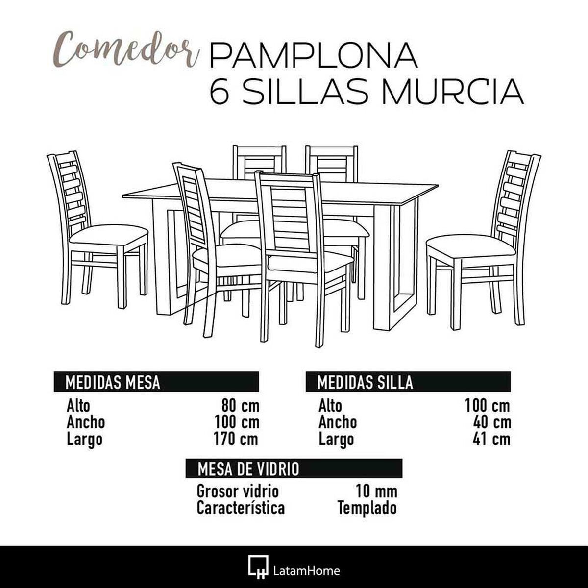 Juego de Comedor Latam Home Pamplona Granada 6 Sillas Cuero Tabaco