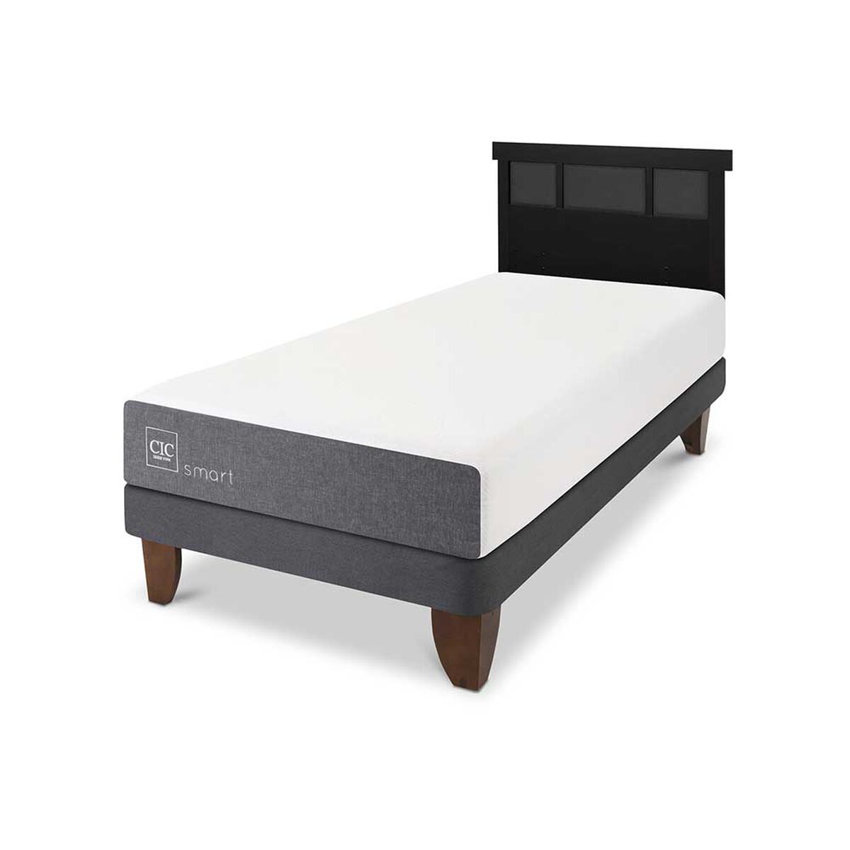 Cama Europea CIC 1,5 Plazas Smart + Respaldo Dublin Negro