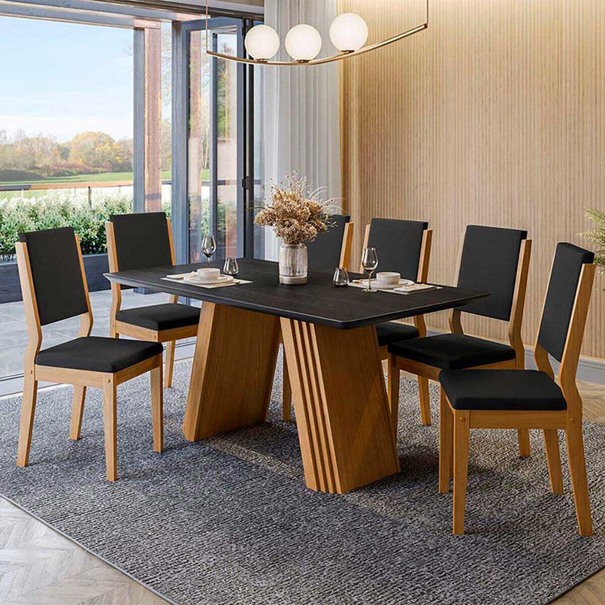 Juego de Comedor VekkaHome Fer 6 Sillas Negro