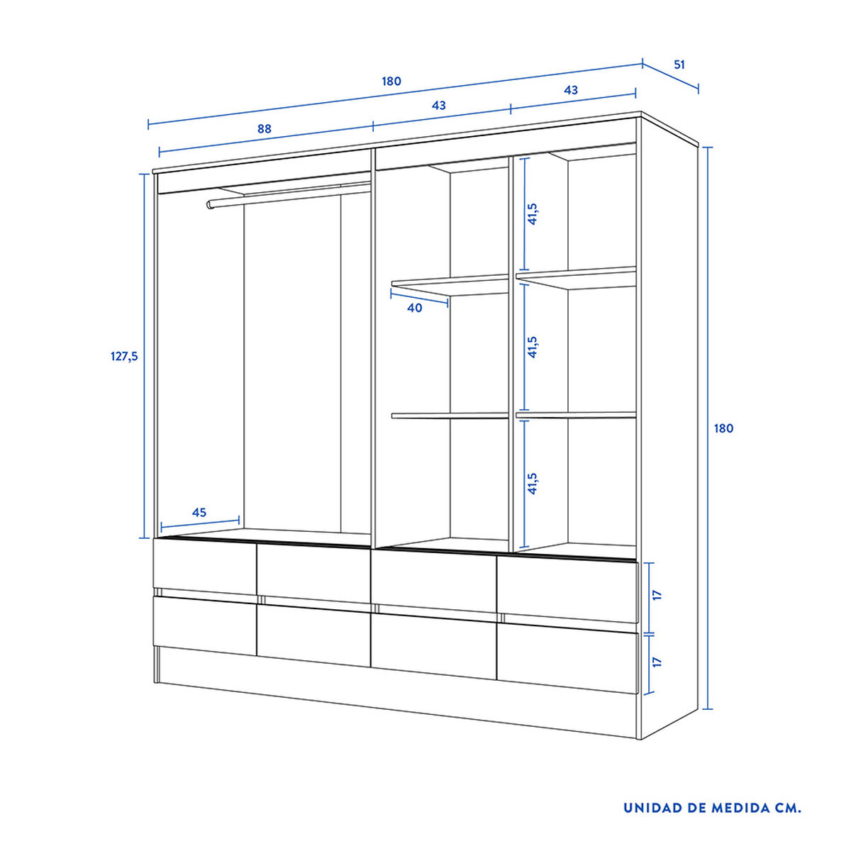 Clóset CIC Maule 4 Puertas 8 Cajones