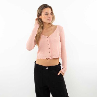 Polera Botones Crop Manga Larga Mujer Icono